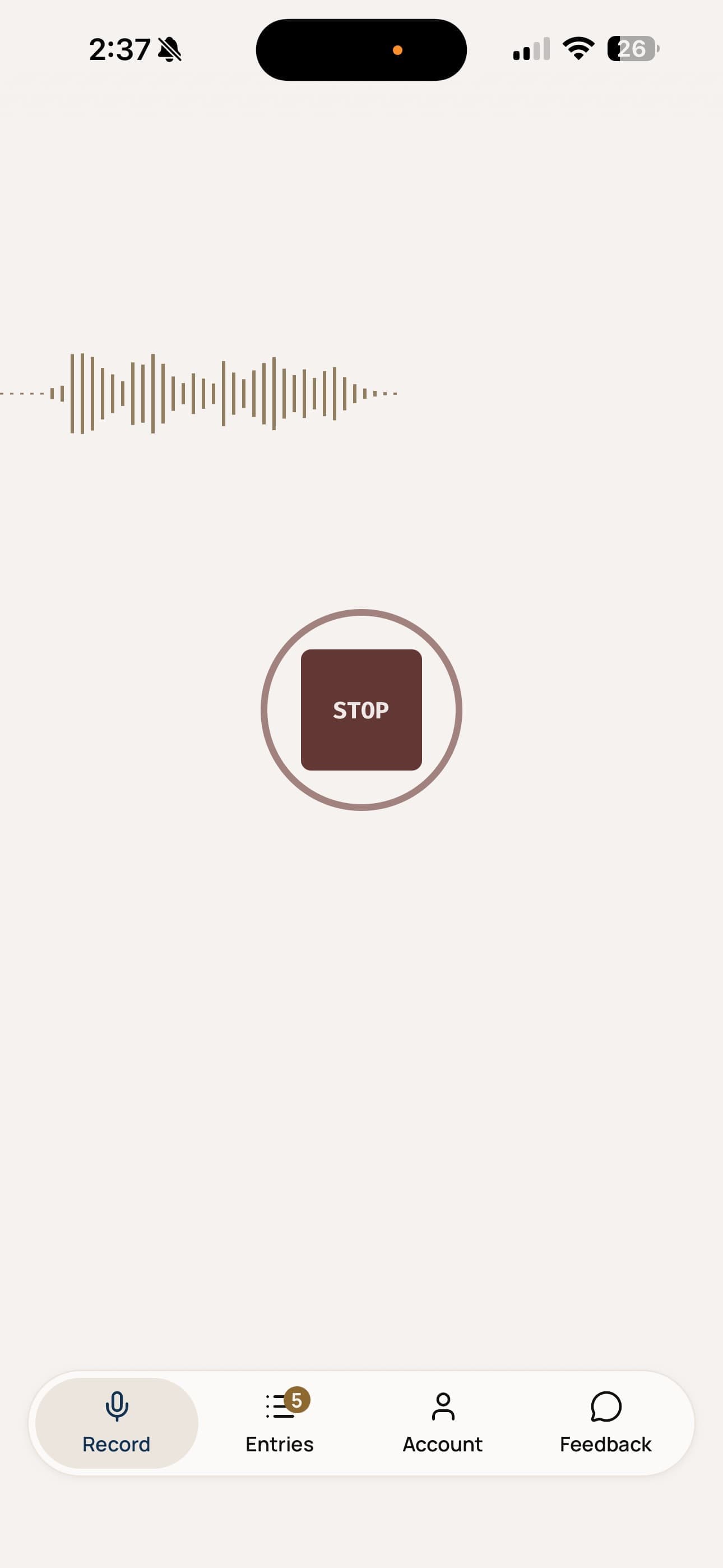 CaseClock recording screen — active voice dictation
